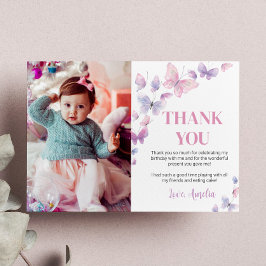 Rosa Lila Fjäril Födelsedagsfoto Tack Kort