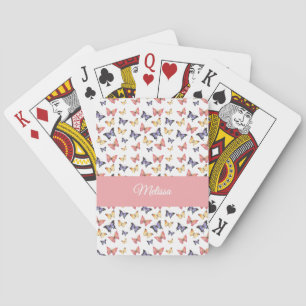 Rosa lila fjärilar Monogramnamn Casinokort
