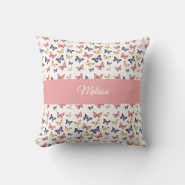 Rosa lila fjärilar Monogramnamn Kudde