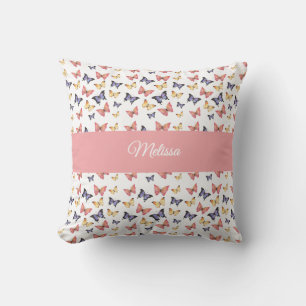 Rosa lila fjärilar Monogramnamn Kudde