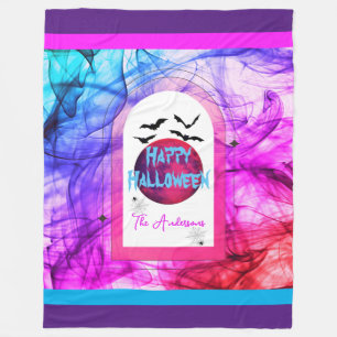 Rosa Lila Fladdermus Spider Typography Happy hallo Fleecefilt