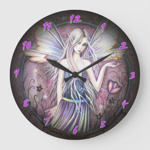 Rosa Lila Flower Fairy Wall Clock Stor Klocka
