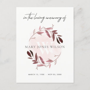 ROSA LILA FOLIAGE WREATH MEMORIAL TACK INBJUDAN VYKORT