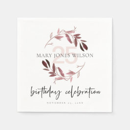 ROSA LILA FOLIAGE WREATH NÅGON ÅLDER 25 BIRTHDAY PAPPERSSERVETT