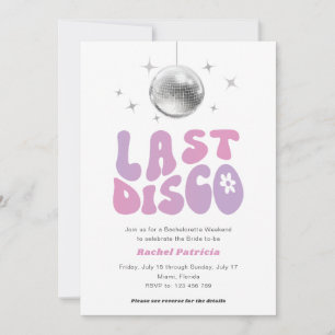 Rosa lila förra disco, modern retro bachelorette inbjudningar