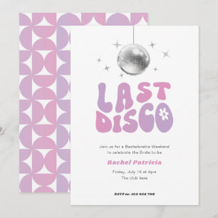 rosa lila förra disco, retro bachelorette-partiet inbjudningar