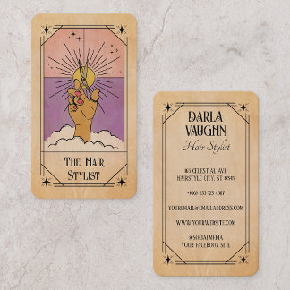 Rosa Lila Frisör Tarotkort Celestial Sol Visitkort