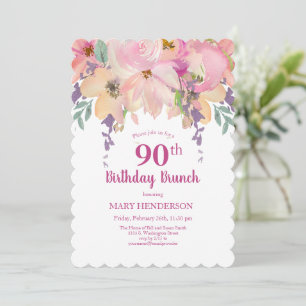 Rosa Lila Garden Blommigt 90:e födelsedag Brunch Inbjudningar