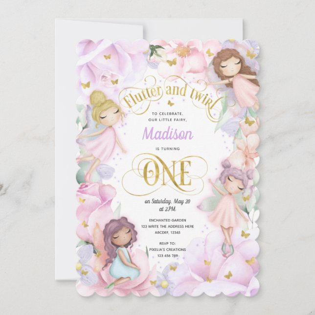 Rosa Lila Garden Fairy, Förändrad skog Inbjudningar (Framsida)