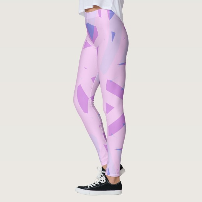 Rosa Lila Geometric Mönster Valentine Day Gift Leggings (Vänster)