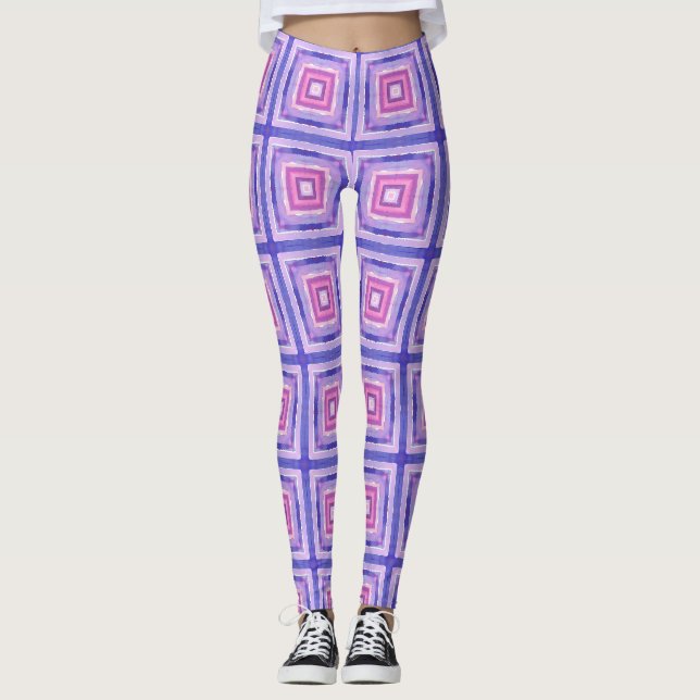 Rosa & Lila Geometriska Fyrkantiga Leggings (Framsida)