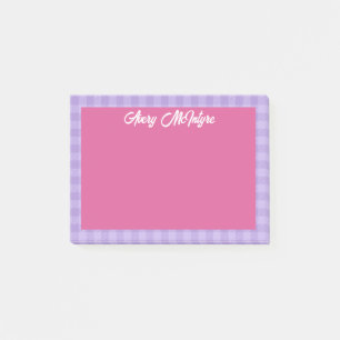Rosa lila Gingham-kant Namn i cool skrift Post-it Block