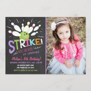 Rosa Lila Girl Girl Girl Girl Bowling Birthday Inbjudningar
