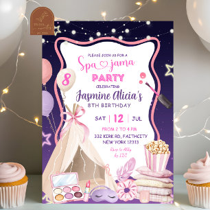 Rosa Lila Girl Girl Spa-jama Birthday Inbjudningar
