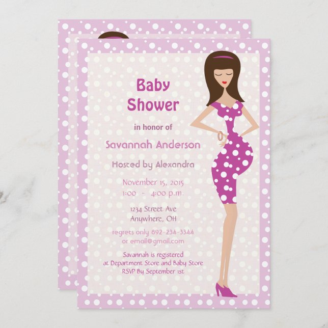 Rosa & Lila Girly Färg Bump Flicka Shower Inbjudningar (Fram/baksida)
