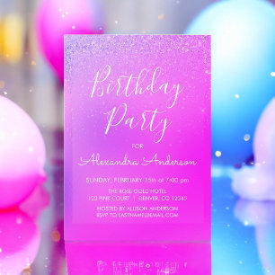 Rosa Lila Girly Glitter Gnistra vid någon ålder Inbjudningar