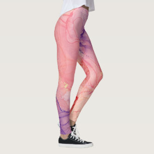 Rosa Lila Glitter Abstrakt Bläck Watercolor Paint Leggings
