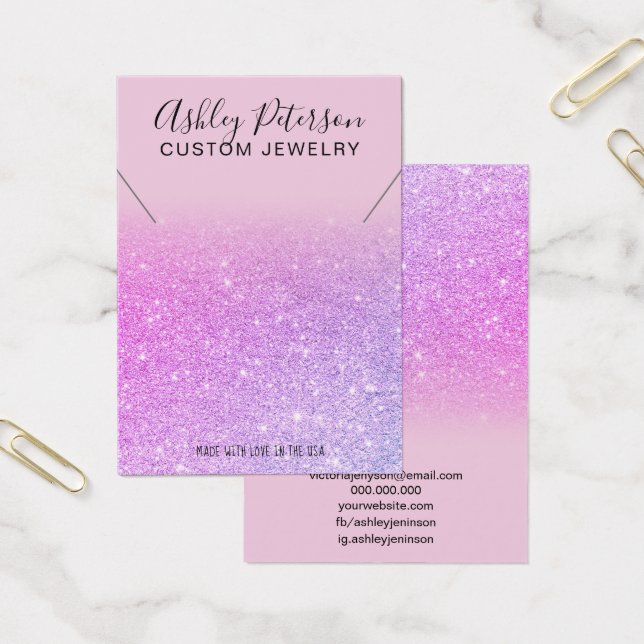 Rosa lila glitter chic necklace visning visitkort (Kontor)