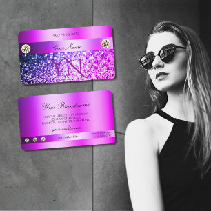 Rosa Lila Glitter Diamonds och Monogram Visitkort