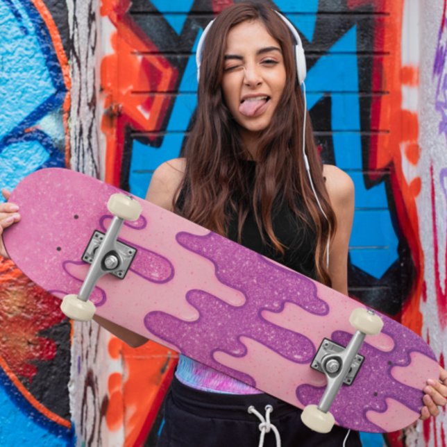 Rosa & Lila Glitter Drip Aesthetic-Smälter Mini Skateboard Bräda 18,5 Cm (Pink & Purple Glitter Drip Aesthetic Melting Skateboard)