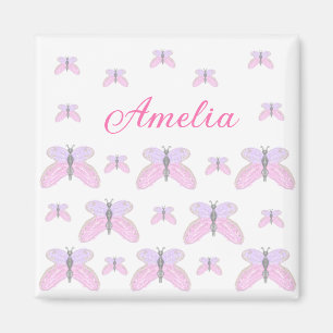 Rosa lila glitter-fjäril lägg till namn brev magnet
