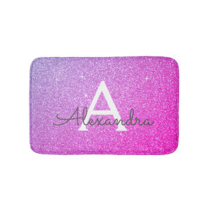 Rosa Lila Glitter Gnistra Monogram Bath Mat Badrumsmatta
