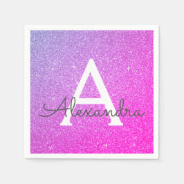 Rosa - Lila Glitter & Gnistra Monogram födelsedag Pappersservett