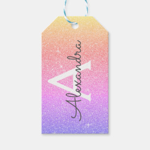 Rosa Lila Glitter & Gnistra Monogram Presentetikett