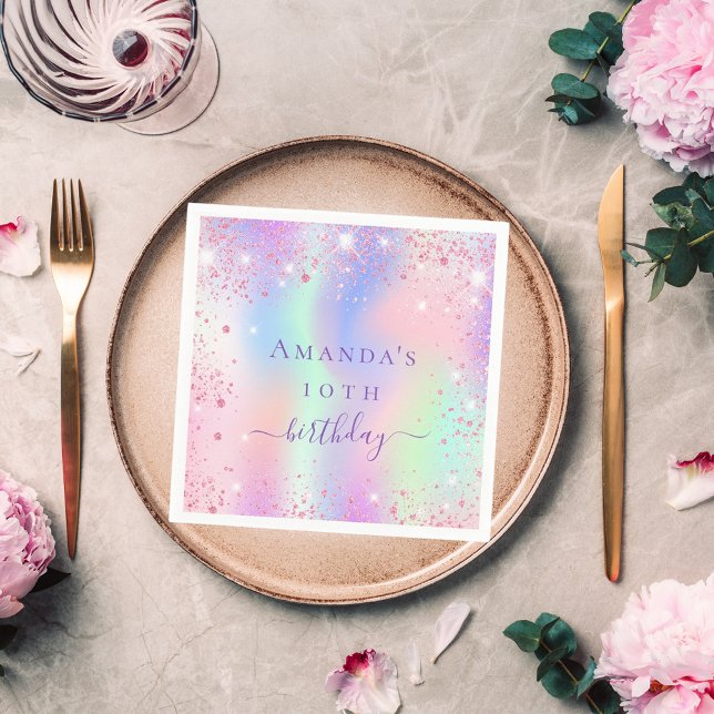 Rosa lila   glitter holograf namn pappersservett (Skapare uppladdad)