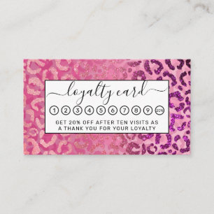 Rosa Lila Glitter Leopard Animal Print Gradient Lojalitetskort