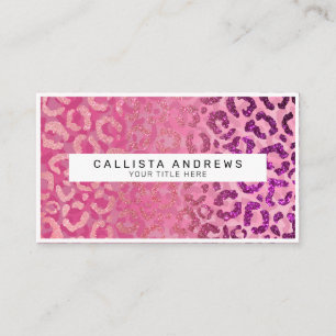Rosa Lila Glitter Leopard Animal Print Monogram Visitkort