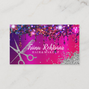 Rosa Lila Glitter Makeup Artist Hair Salon Busin Visitkort