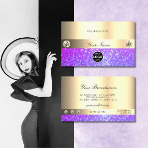 Rosa Lila Glitter med Logotyp Luminous Guld Visitkort