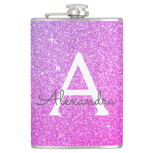 Rosa Lila Glitter och Gnistra Monogram Fickplunta (Framsidan)