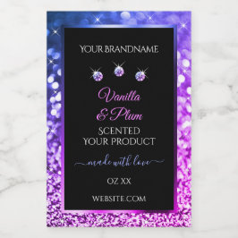Rosa Lila Glitter Produktetiketter Diamonds Black Mat Etikett