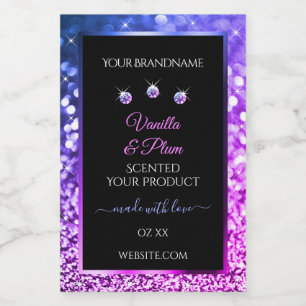 Rosa Lila Glitter Produktetiketter Diamonds Black Mat Etikett