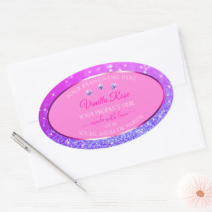Rosa Lila Glitter Produktetiketter Rhinestones Ovalt Klistermärke