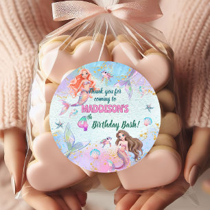 Rosa lila glitter sjöjungfrur 4-års födelsedagsfes runt klistermärke