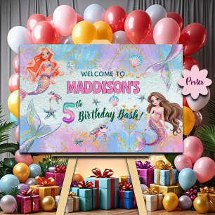 Rosa lila glitter sjöjungfrur 5-års välkomstskylt poster