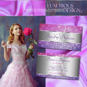 Rosa Lila Glitter Stars Initialer Silver Visitkort