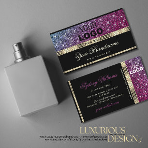 Rosa Lila Glitter Stars Logotyp Guld Black Visitkort