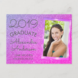 ROSA - LILA GLITTER STUDENTEN MEDDELANDE VYKORT
