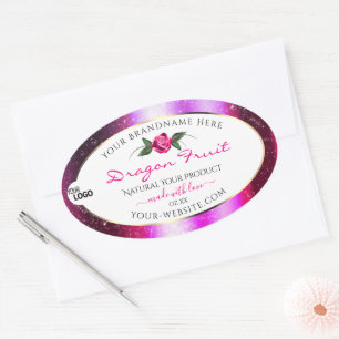 Rosa Lila Glitter White Product Labels with Logoty Ovalt Klistermärke