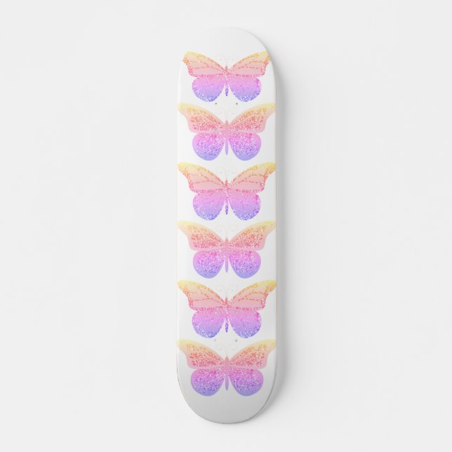 Rosa lila glittrande fjärilar mini skateboard bräda 18,5 cm (Framsida)