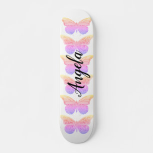 Rosa Lila Glittrande Fjärilar Personlig Skida Mini Skateboard Bräda 18,5 Cm