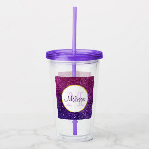 Rosa & lila glittrande glitter ädelstenar monogram take away mugg