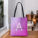 Rosa Lila Gnistra Elegant Monogram Bok Bag  Tygkasse<br><div class="desc">Rosa och Lila Ombre Faux Gnistra och Glitter Elegant Monogram Bok Bag. Den här Bok-sidan kan anpassas så att den omfattar ditt första och första namn.</div>