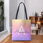 Rosa Lila Gnistra Elegant Monogram Bok Bag  Tygkasse<br><div class="desc">Pastel Guld,  Gult,  Orange,  Rosa och Lila Ombre Faux Gnistra och Glitter Elegant Monogram Bok Bag. Den här Bok-sidan kan anpassas så att den omfattar ditt första och första namn.</div>