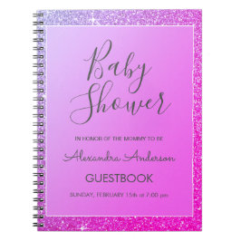 Rosa Lila Gnistra Glitter Baby Shower Guestbook Anteckningsbok