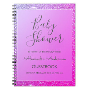 Rosa Lila Gnistra Glitter Baby Shower Guestbook Anteckningsbok
